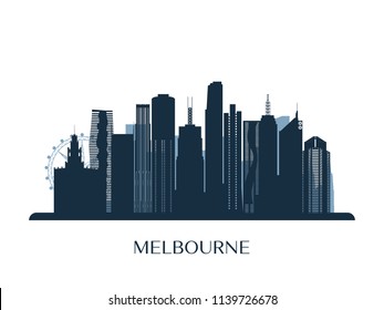 Melbrourne skyline, monochrome silhouette. Vector illustration.