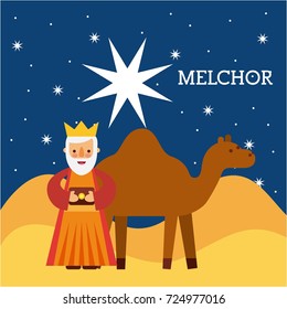 melchor wise king nad camel wise king manger character bringing gift to jesus