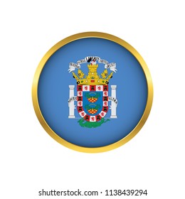 Melilla flag button, Golden on a white background,flag of Melilla Round badge or icon isolated. Vector illustration.