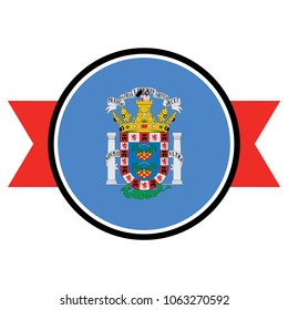 Melilla flag in glossy round button of icon. flag logo of Melilla emblem isolated on white background, Melilla national concept sign, Vector illustration.
