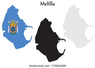 Melilla flag and map shape black and gray color. EPS.file.