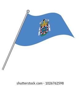 Melilla Flag with Metal Pole. Vector illustration.