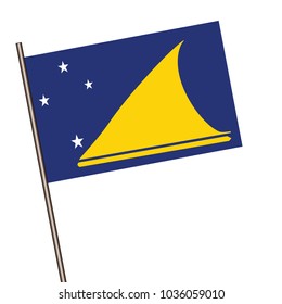 Melilla Flag with Metal Pole. Vector illustration.