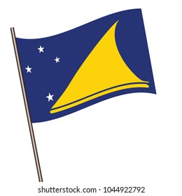 Melilla Flag with Metal Pole. Vector illustration.