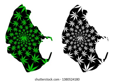 Melilla - map is designed cannabis leaf green and black, Melilla ( Spanish autonomous city) map made of marijuana (marihuana,THC) foliage,