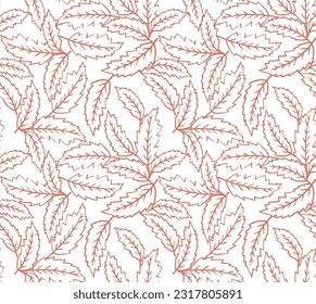 melissa seamless pattern.Seamless repeating three-leaf pattern with jagged edges like mint.Contour dark red objects on a white.