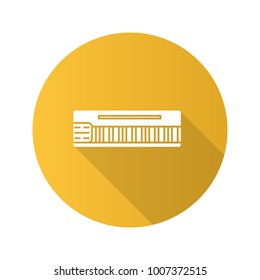 Mellotron flat design long shadow glyph icon. Synthesizer. Vector silhouette illustration