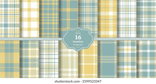 Mellow Amber Tartan patterns fabric texture. Modern Sandy Beige Seamless Tartan Set of 16