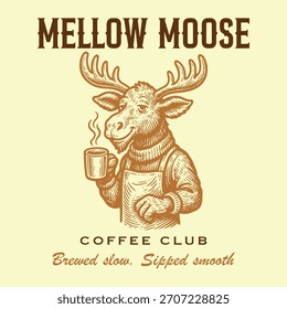 Diseño de camiseta vintage de mascota con logo de café de alce suave