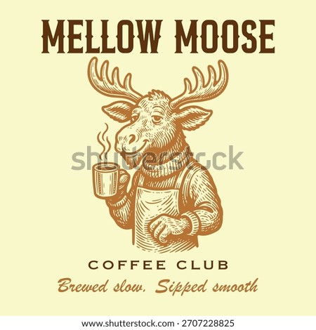 mellow moose coffee logo mascot vintage t-shirt design