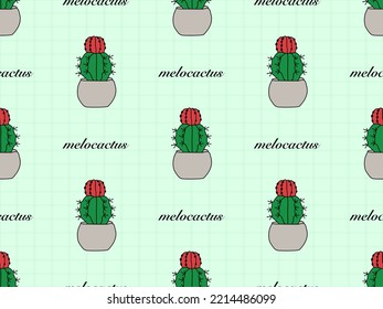 Melocactus cartoon character seamless pattern on green background