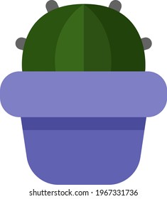 Melocactus in a purple pot, icon illustration, vector on white background