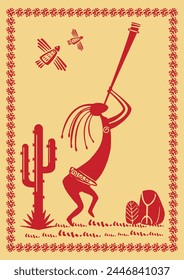 Melodic Beginnings - Kokopelli Art Harmonizing Music and Ancient Life. Tribal Life Wall Deco, Ancient Culture Illustration.