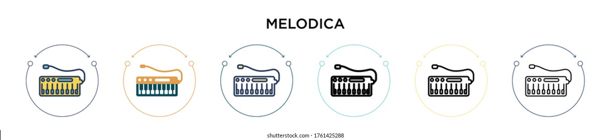 Melodica Icon in vollem, dünnen Linie, Umriss und Strich Stil. Vektorgrafik von zwei farbigen und schwarzen Melodica-Vektorgrafiken-Designs kann für mobile, iPhone-, web-basierte