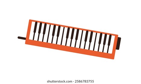 Melodica, wind music instrument with keyboard, keyes and mouthpiece, tube. Handheld sound object for jazz playing. Flat graphic vector illustration isolated on white background