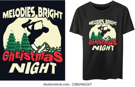 Melodies bright Christmas night Saxophone christmas t-shirt design