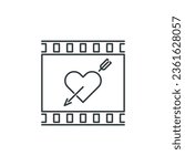 Melodrama, heart, arrow, film, cinema, movie, filming icon, vector illustration