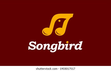 Concepto de melodía y logotipo de aves en espacios negativos