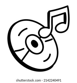 Melody with disc, hand drawn icon of music cd 

