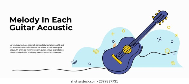 Melody In Each Guitar Acoustic vector illustration opens your mind. Modern flat in continuous line style.