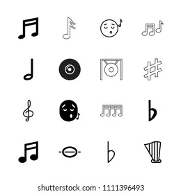 Melody icon. collection of 16 melody filled and outline icons such as music note, bemol, emoji listening music, treble clef, harp. editable melody icons for web and mobile.