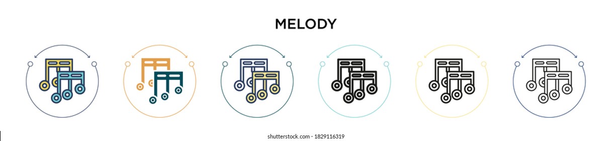 Melody icon in filled, thin line, outline and stroke style. Vector illustration of two colored and black melody vector icons designs can be used for mobile, ui, web