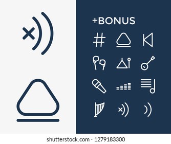 Melody icon set and back with lyre, microphone and earphone. Mike related melody icon vector for web UI logo design.