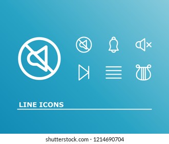 Melody icon set and note lines with sound off, next and bell. Jingle related melody icon vector for web UI logo design.