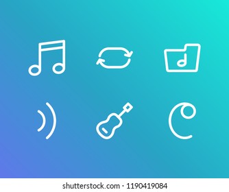 Melody icon set and quaver with common-time sign, wave and music folder. Song dossier related melody icon vector for web UI logo design.