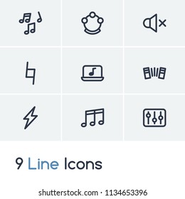 Melody icon set and sound off with settings, musical notes and melody. Harmonica related melody icon vector for web UI logo design.