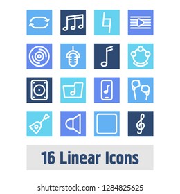 Melody icon set and stop with music player, interview and melody list. Clef related melody icon vector for web UI logo design.