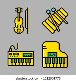 melody icon set. vector set about violin, piano and xylophone icons set.