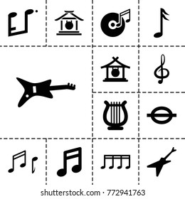 Melody icons. set of 13 editable filled melody icons such as gong, note, guitar, treble clef, music note, harp