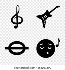 Melody icons set. set of 4 melody filled icons such as emoji listening music, treble clef, music note