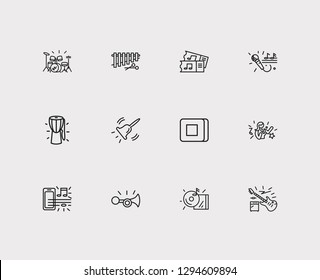 Melody icons set. Cd and melody icons with claxon, stop button and djembe. Set of alarm for web app logo UI design.