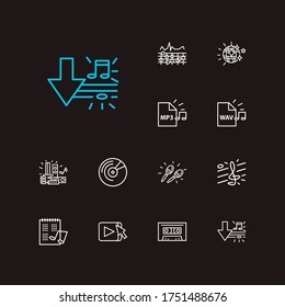 Conjunto de iconos de melodía. Iconos de ecualizador y melodía con música de juego, archivo wav y arca de trébol. Conjunto de versiones antiguas para el diseño de la interfaz de usuario del logotipo de la aplicación web.