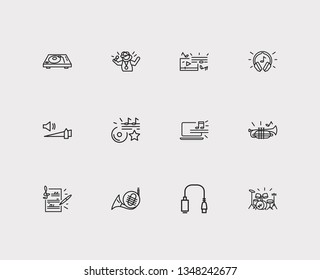 Melody icons set. High volume and melody icons with cornet, rapper and adapter. Set of vintage for web app logo UI design.