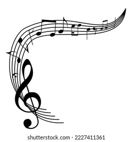 Línea melódica con trébol, anota. Antecedentes de festivales musicales. Ilustración clásica de concierto para el volante de la fiesta, pancarta del show.