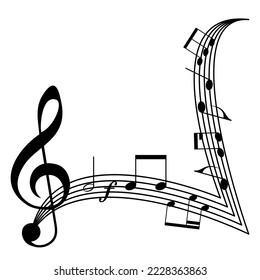 Melody line with treble clef, notes. Music festivals background. Classic concert illustration for party flyer, show banner.