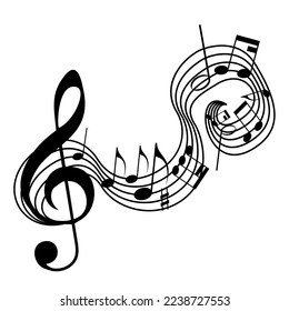 Línea melódica con trébol, anota. Antecedentes de festivales musicales. Ilustración clásica de concierto para el volante de la fiesta, pancarta del show.