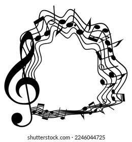 Melody line with treble clef, notes. Music festivals background. Classic concert illustration for party flyer, show banner.