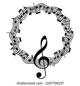 Melody line with treble clef, notes. Music festivals background. Classic concert illustration for party flyer, show banner.