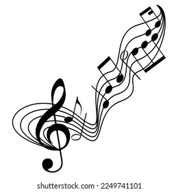 Melody line with treble clef, notes. Music festivals background. Classic concert illustration for party flyer, show banner.