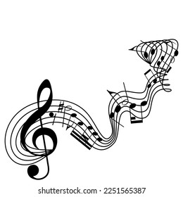 Melody line with treble clef, notes. Music festivals background. Classic concert illustration for party flyer, show banner.