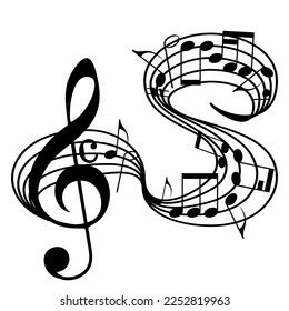 Melody line with treble clef, notes. Music festivals background. Classic concert illustration for party flyer, show banner.