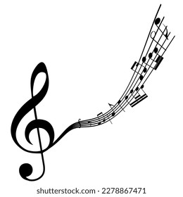 Línea melódica con trébol, anota. Antecedentes de festivales musicales. Ilustración clásica de concierto para el volante de la fiesta, pancarta del show.