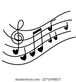 Melody love notes music Valentines day Hand drawn doodle line art illustration love elements greeting card decoration 