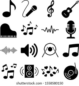 Melody and musical instruments, sound recording icon, logo isolated on white background