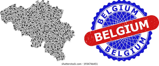 Melody Notes Collage for Belgium Map and Bicolor Distress Seal