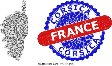 Melody Notes Collage for Corsica Map and Bicolor Textured Stamp Badge